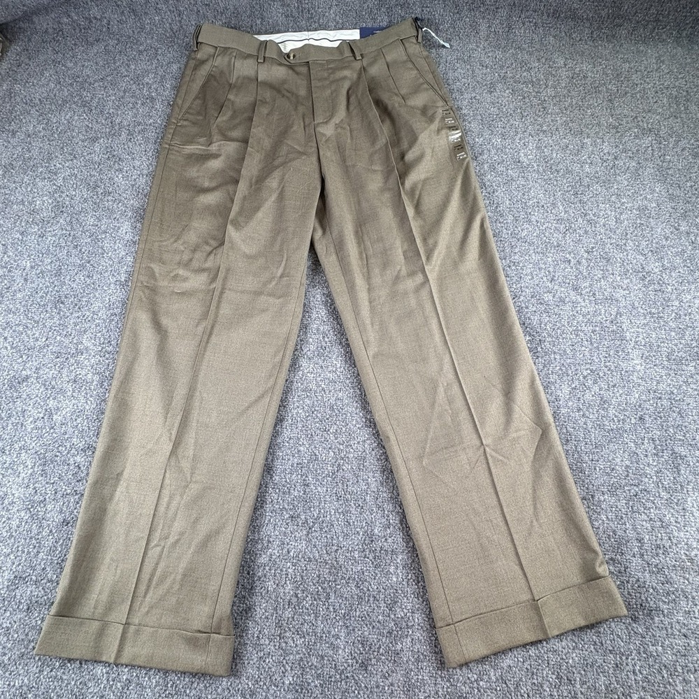 Croft & Barrow Dress Pants Men 36x30 Wheat NWT Pleated Cuffed Classic Fit Preppy